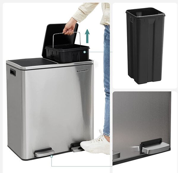 Selektivni sakupljač otpada, s 2 plastične unutarnje posude, 2 x 30 L | SONGMICS