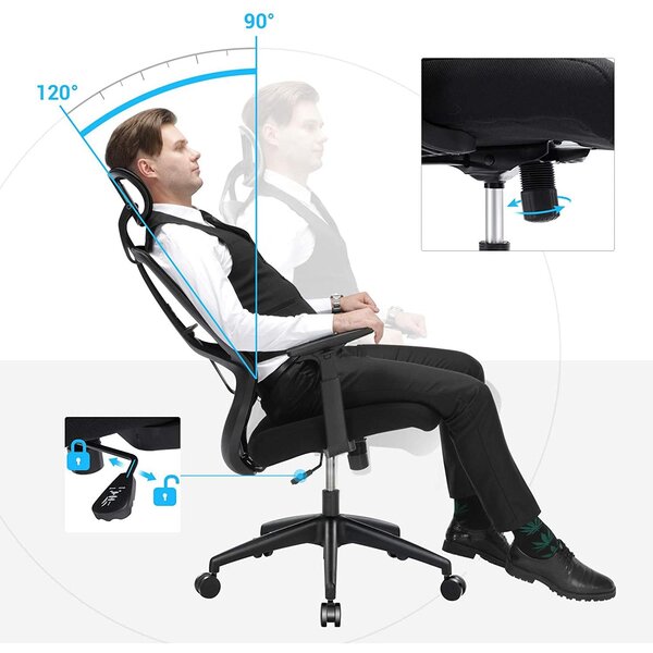 Ergonomska uredska stolica s lumbalnom potporom, crna