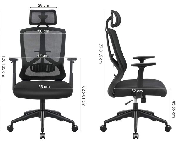 Ergonomska uredska stolica s lumbalnom potporom, crna