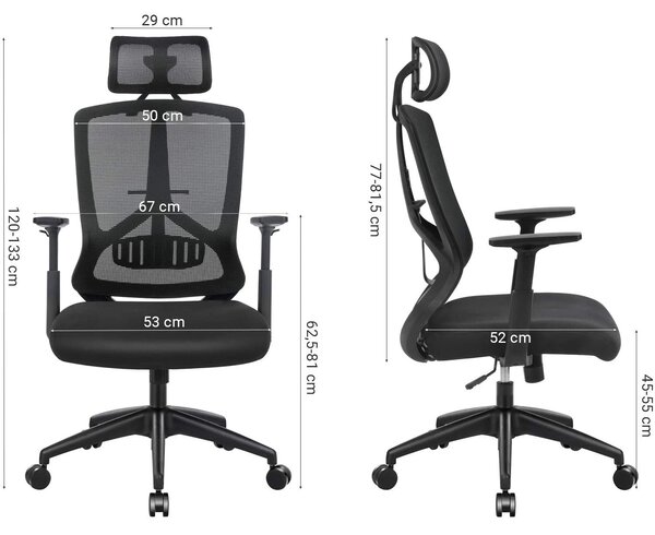 Ergonomska uredska stolica s lumbalnom potporom, crna
