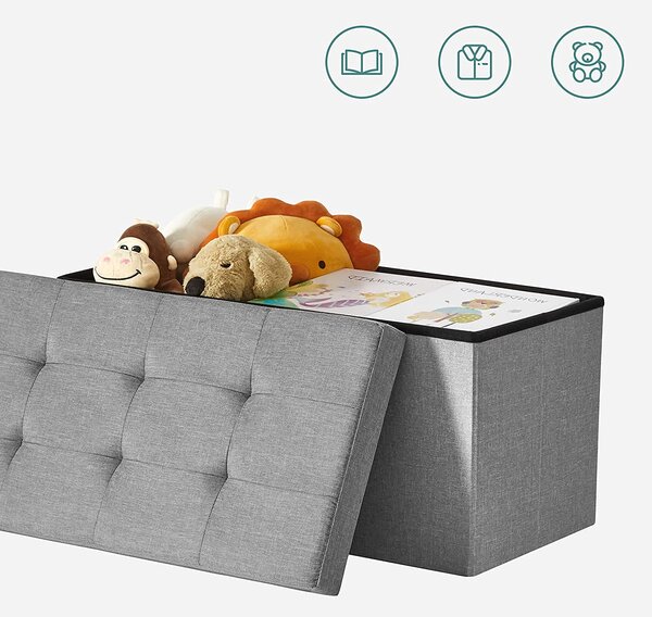 Sklopivi tabure s prostorom za odlaganje, 76 x 38 x 38 cm, svijetlo siva