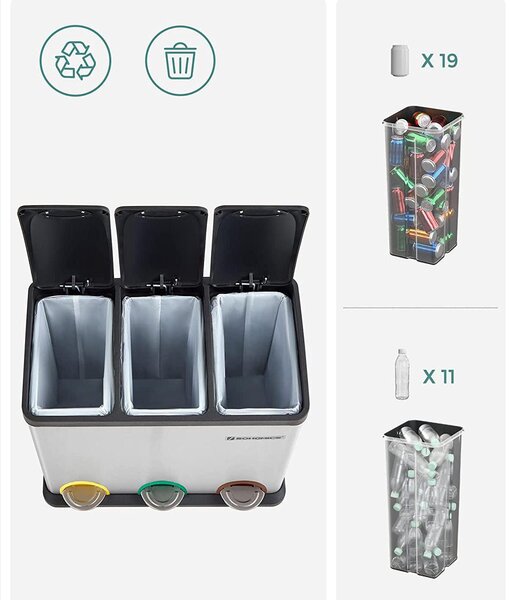 Kanta na pedalu nehrđajuća, selektivni sakupljač smeća 45L (3 x 15L)