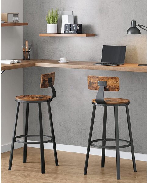 Set od 2 barske stolice s naslonom, 73,2 cm, rustikalno smeđe i crne boje