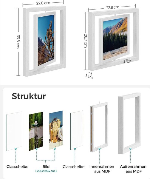 Okvir za slike, set od 2 okvira za slike, rotirajući, bijeli