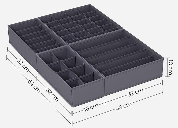 Set od 8 organizatora ladica, sklopive kutije od tkanine različitih dimenzija, sive
