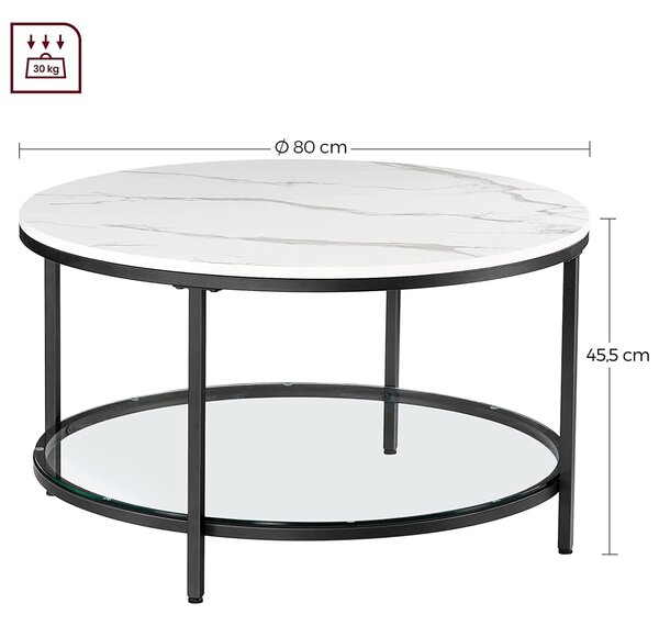 Okrugli stol za kavu s efektom mramora, 80 x 44,5 cm, bijela i crna | VASAGLE