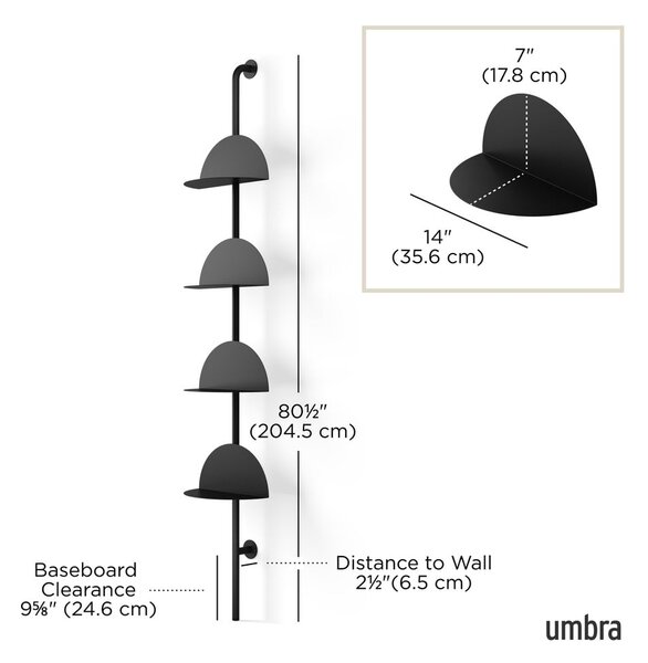 Crni metalni modularni sustav polica 27x203,5 cm Solis – Umbra