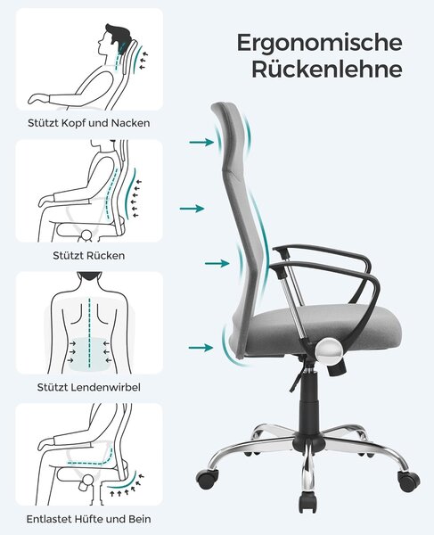 Uredska stolica, ergonomska stolica s podstavljenim sjedalom, siva