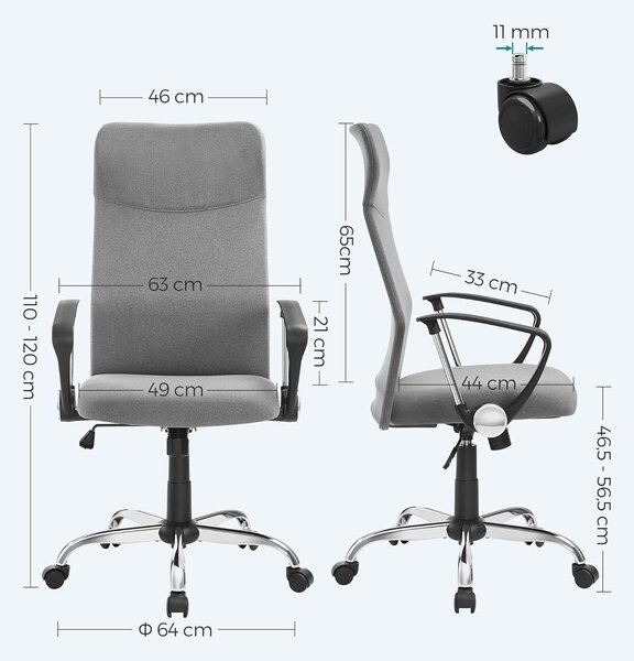 Uredska stolica, ergonomska stolica s podstavljenim sjedalom, siva