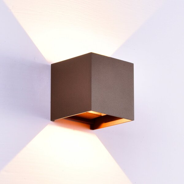 Mantra Iluminación Davos LED vanjska zidna svjetiljka, corten, četvrtasta, prigušiva aluminij,, Smeđa / hrđa, Aluminij, Zidna utičnica iznad/dolje