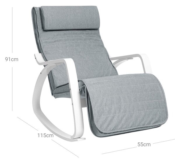 Stolica za ljuljanje nosivosti 150kg, podesiva fotelja, 67x115x91 cm, svijetlosiva | SONGMICS