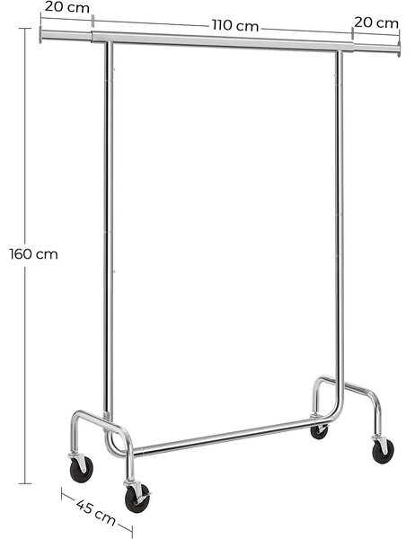 Izdržljivi metalni stalak za odjeću na kotače, nosivost 130 kg, 110-150 cm