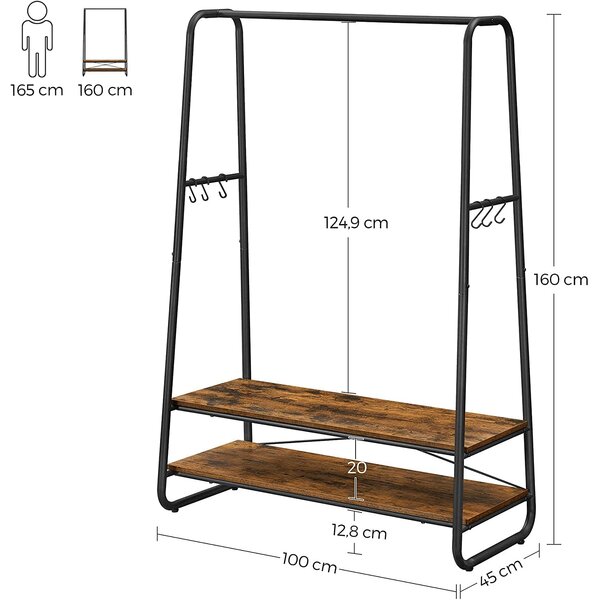 Stalak za odjeću s policama, stalak za kapute 100 x 160 x 45 cm, rustikalno smeđa | VASAGLE