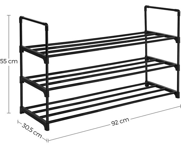 Spremište za cipele na 3 nivoa, 92 x 55 x 30,5 cm, crno | SONGMICS