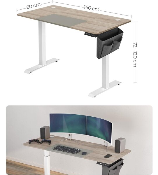 Električni stol podesiv po visini, 60 x 140 x (72-120) cm, bijelo sivi