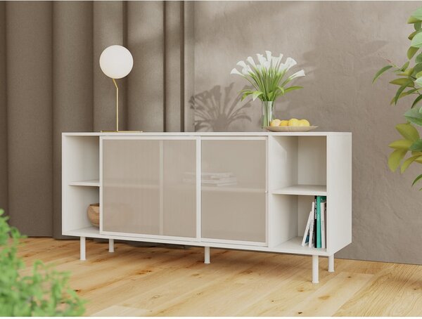 Siva metalna komoda s kliznim vratima 160x75x47 cm Veep – Unique Furniture