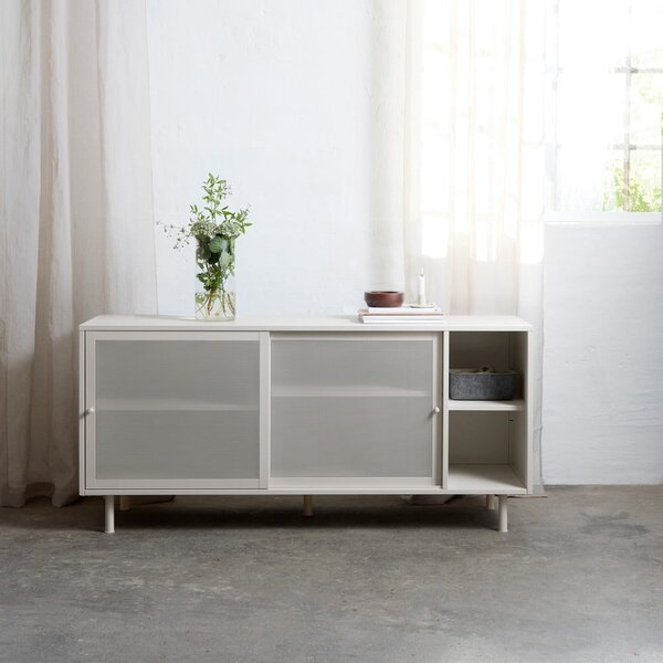 Siva metalna komoda s kliznim vratima 160x75x47 cm Veep – Unique Furniture
