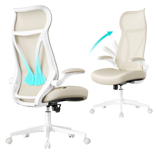 Uredska stolica, ergonomski naslon, podesiva visina, preklopni rukonasloni, bež