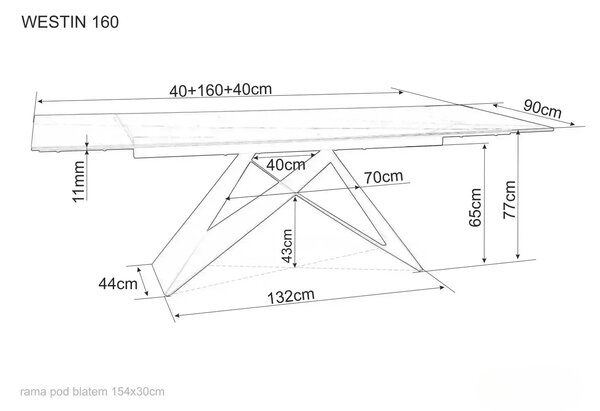 Crni blagovaonski stol WESTIN I (160-240)X90, rasklopivi