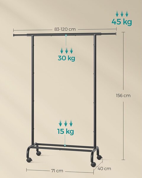 Proširivi stalak za odjeću nosivosti 45 kg, 0 x (83-120) x 156 cm, crni | SONGMICS