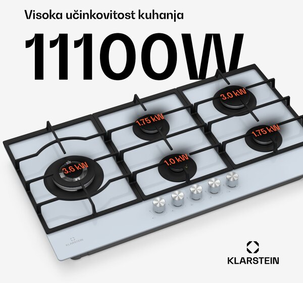 Klarstein Ignito Chef Edition plinska ploča za kuhanje, 5 plamenika, elektr. paljenje, Wok, na tekući ili prirodni plin