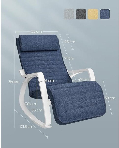 Fotelja za ljuljanje nosivosti do 150 kg, 121,5 x 67 x 84 cm, tamno plava i bijela | SONGMICS