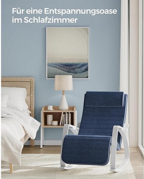 Fotelja za ljuljanje nosivosti do 150 kg, 121,5 x 67 x 84 cm, tamno plava i bijela | SONGMICS