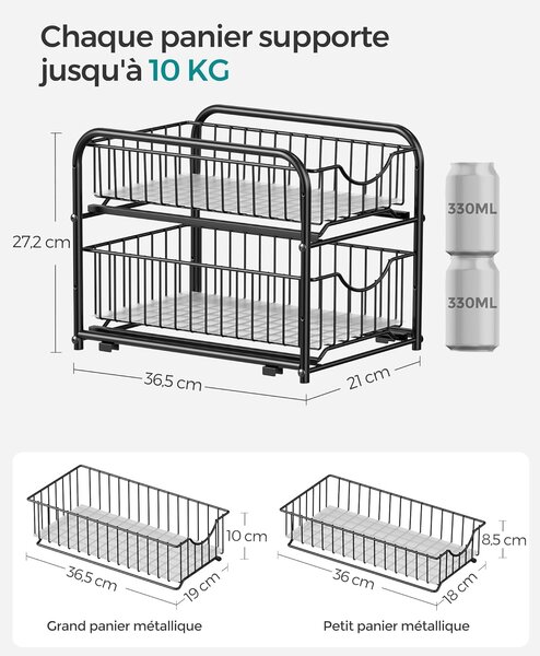 Kuhinjski organizator na 2 etaže, 21 x 36,5 x 27,3 cm, crne boje | SONGMICS