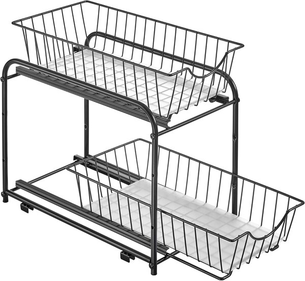 Kuhinjski organizator na 2 etaže, 21 x 36,5 x 27,3 cm, crne boje | SONGMICS