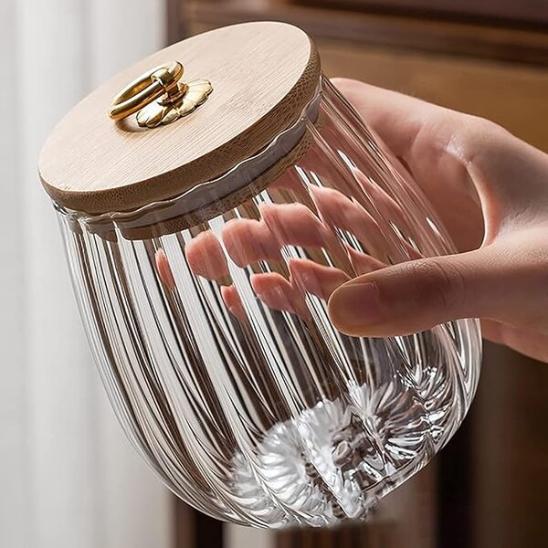 Staklena posuda RIBBE s bambuskim poklopcem 700 ml