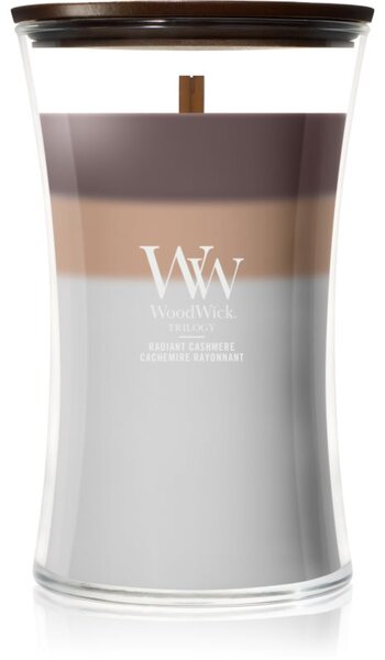 Woodwick Trilogy Radiant Cashmere mirisna svijeća s drvenim fitiljem 610 g