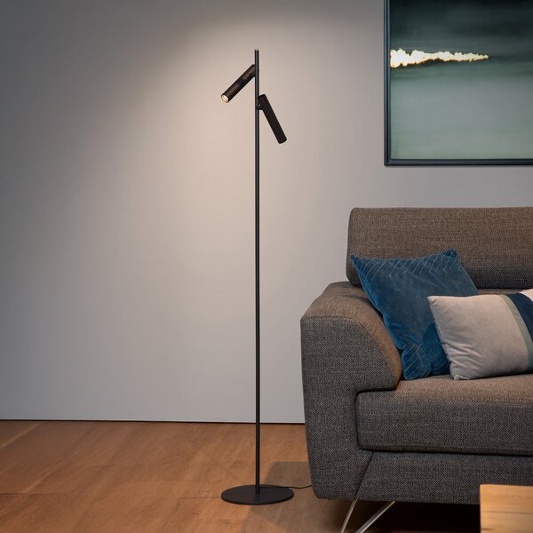Lucide PHILON LED podna lampa, crna, s dvije svjetiljke, visina 140 cm, metal, prigušiva, Crno, Dnevni boravak/blagovaonica, Aluminij