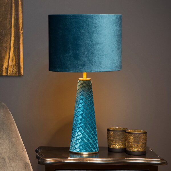 Lucide Stolna lampa EXTRAVAGANZA VELVET, tirkizna, visina 47 cm, tkanina, Plava, Dnevni boravak/blagovaonica, Tkanina / tekstil