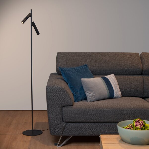 Lucide PHILON LED podna lampa, crna, s dvije svjetiljke, visina 140 cm, metal, prigušiva, Crno, Dnevni boravak/blagovaonica, Aluminij