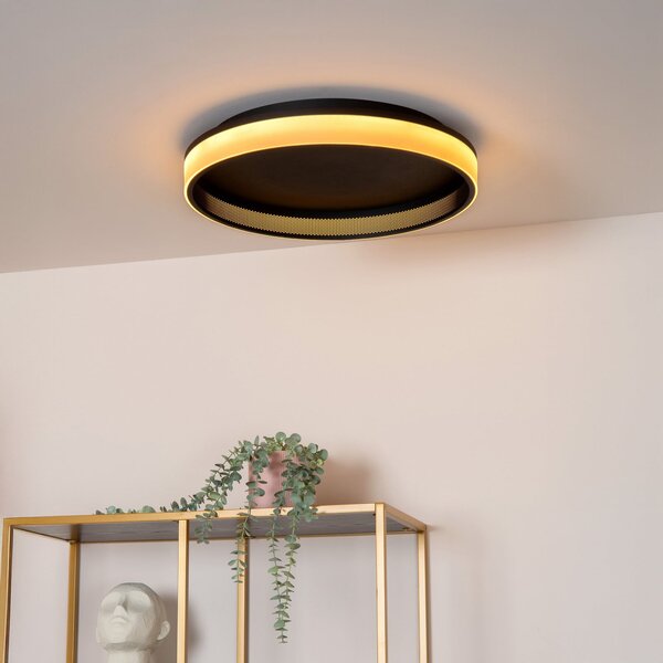 Lucide LED stropna svjetiljka ESTREJA, crna, Ø 40 cm, CCT, s koraknim prigušivanjem, prigušiva, Crno, Dnevni boravak/blagovaonica, Metal
