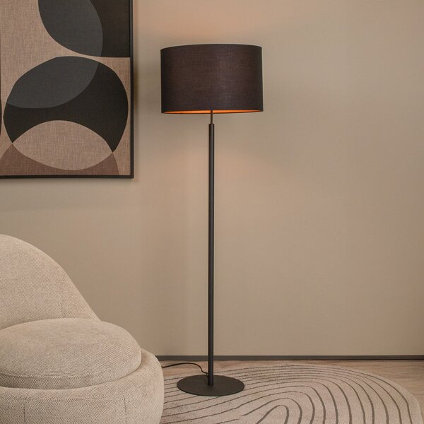 Lucide Podna lampa MAYA, crna, visina 150 cm, tkanina, E27, Crno, Dnevni boravak/blagovaonica, Tkanina / tekstil