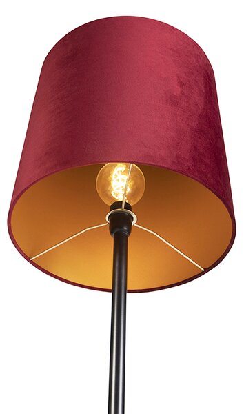 Podna lampa crna s crvenim baršunastim sjenilom sa zlatom 40 cm - Simplo