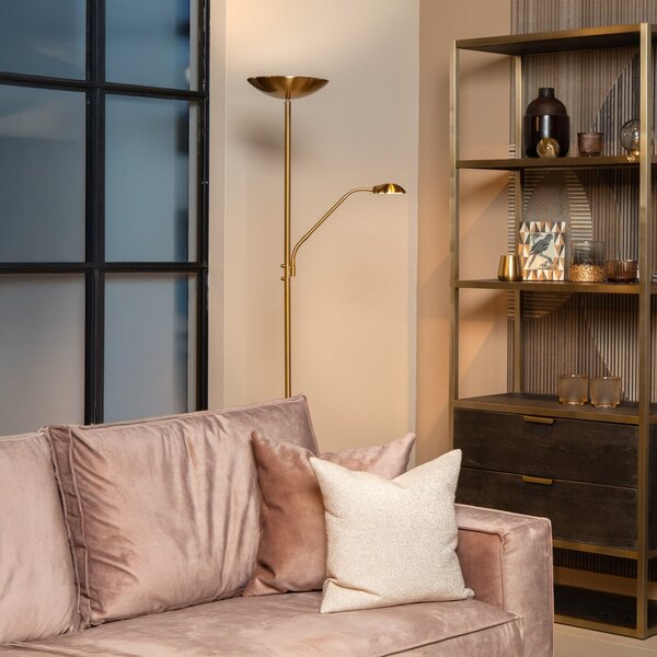 Lucide ZENITH LED podna lampa, zlatna, s dvije svjetiljke, visina 180 cm, metal,, prigušiva, Zlato / mjed, Dnevni boravak/blagovaonica, Metal, Svjetlo za čitanje