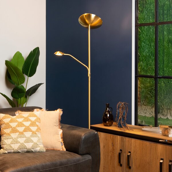 Lucide ZENITH LED podna lampa, zlatna, s dvije svjetiljke, visina 180 cm, metal,, prigušiva, Zlato / mjed, Dnevni boravak/blagovaonica, Metal, Svjetlo za čitanje