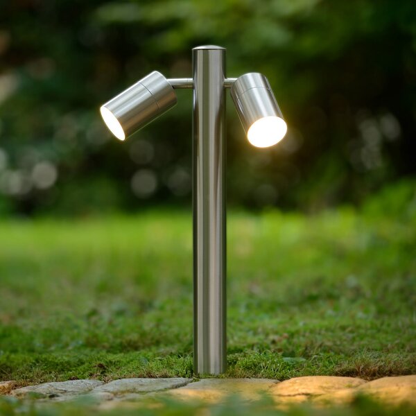 Lucide ARNE vanjska lampa, kromirana, s dva kraka, visina 50 cm, IP44, GU10 LED, Krom, Metal