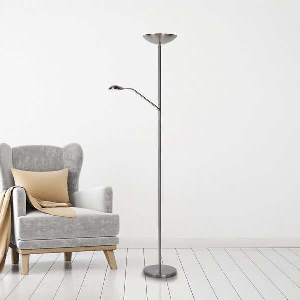 Lucide ZENITH LED podna lampa, krom, 2 svjetla, visina 180 cm, metal, prigušiva, prigušiva, Krom, Dnevni boravak/blagovaonica, Metal, Svjetlo za čitanje