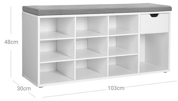 Klupa s policama za cipele, 104 x 30 x 48 cm, bijelo-siva | VASAGLE