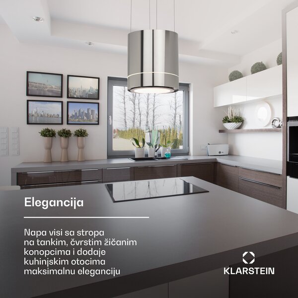 Klarstein Tron Ambience, otočna napa, Ø 38 cm, recirkulacija 540 m³/h, LED, nehrđajući čelik