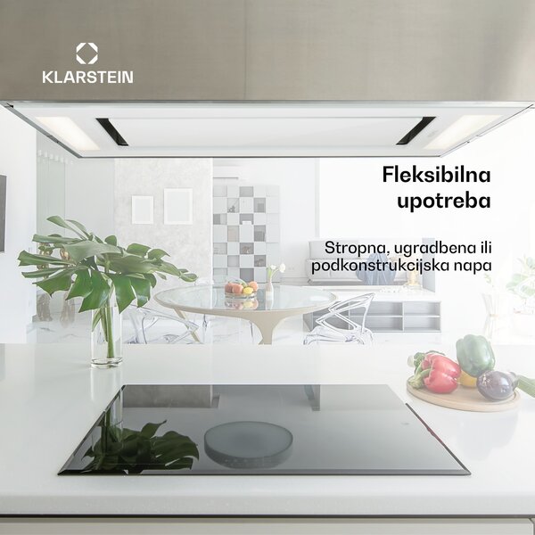 Klarstein Remy, stropna napa, ugradbena, 90 cm, 620 m³/h, 230 W, daljinski upravljač, bijela