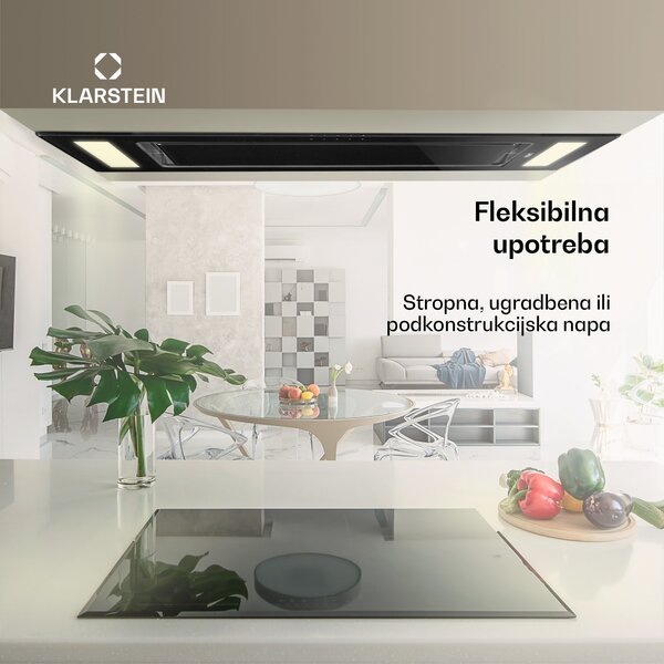 Klarstein Remy stropna napa, ugradbena, 90 cm EEK A 620 m³ / h touch LED staklo