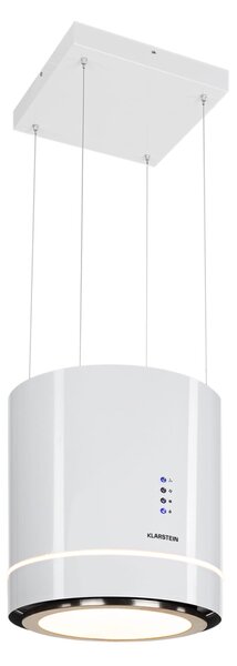 Klarstein Tron Ambience, otočna kuhinjska napa, Ø 38 cm, recirkulacija 521 m³/h, LED, bijela