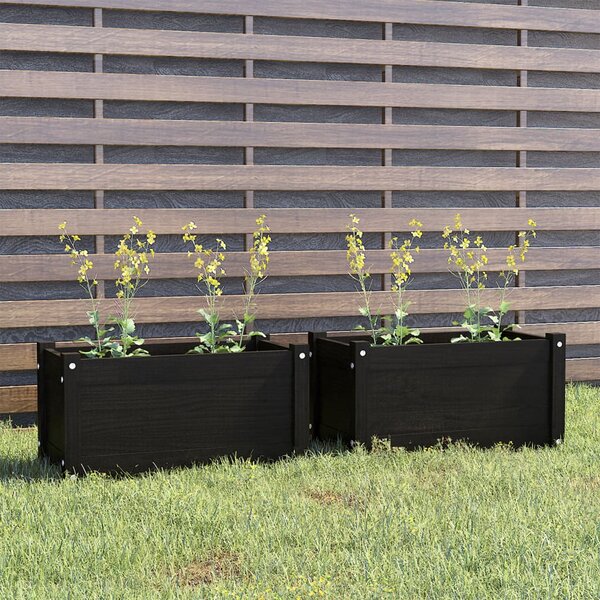 VidaXL Vrtne sadilice 2 kom crne 60 x 31 x 31 cm od masivne borovine