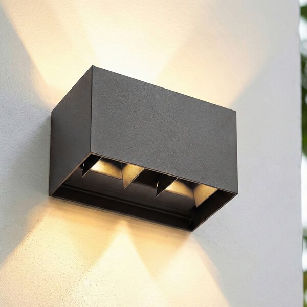 Lindby Nivar LED vanjska zidna svjetiljka, crna, 4 žarulje, 20 cm, IP54, Crno, Aluminij