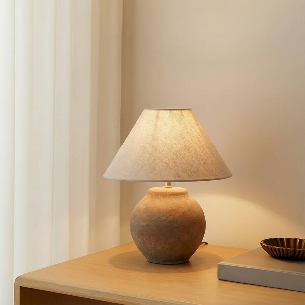 Lucande stolna lampa Thalorin, visina 39 cm, smeđa, keramika, Smeđa / hrđa, Dnevni boravak/blagovaonica, Keramika