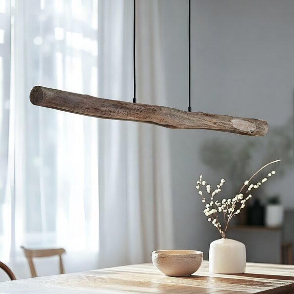 Lindby Nekala LED viseća svjetiljka, crna i drvo, duljina 120 cm, prigušiva, Drvo, Dnevni boravak/blagovaonica, Drvo